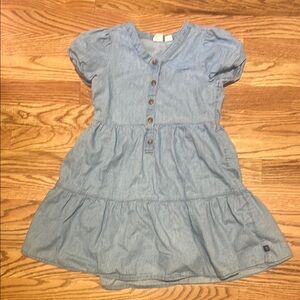 GAP Blue Pleated Puff Sleeve Chambray Sundress